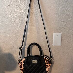 Betsey Johnson Quilted Black and Pink Leopard Mini Bag